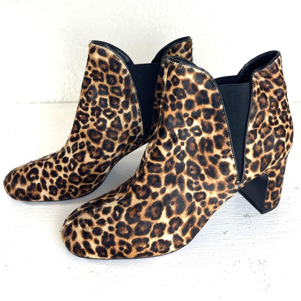 White House Black Market Leopard Calf Hair Ankle Boots Block Heel Womens 10